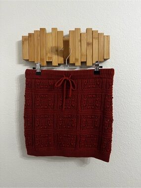Textured Knit Mini Skirt with Drawstring - Deep Red